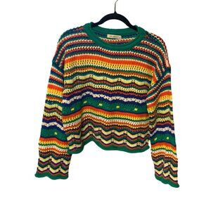 Cellecci Womens Sz Medium Long Sleeve Loose Knit Sweater Striped Multicolor Ragl